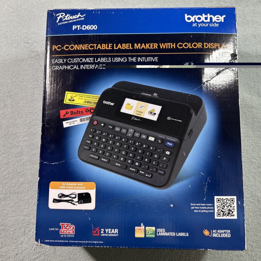 Brother P-Touch PT-D600 Label Maker Sticker PC-Connectable - Color Disp Open Box